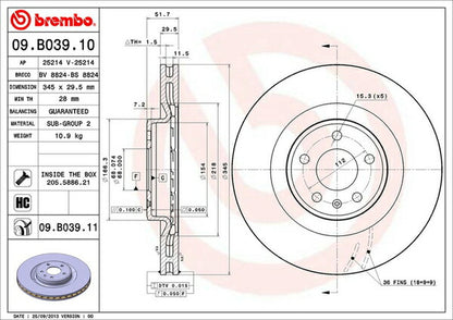brembo BRAKE DISC AUDI S5 8TCAUF 2008/02〜2010/11 フロント左右セット 09.B039.11
