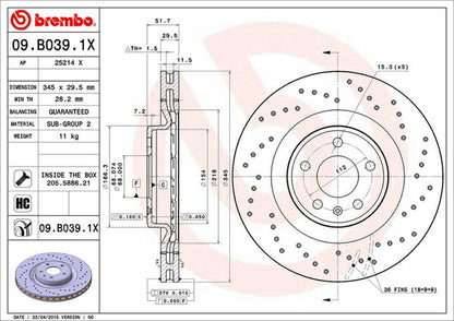 brembo XTRA BRAKE DISC AUDI S4 8KCAKF 2010/12〜2011/06 フロント左右セット 09.B039.1X