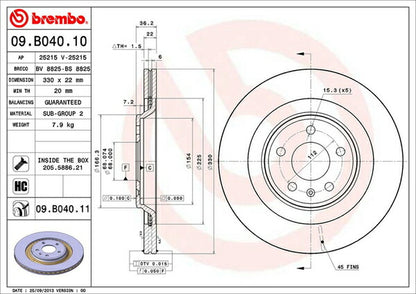 brembo BRAKE DISC AUDI S5 8FCAKF/8FCGWF 2010/09〜2010/11 リア左右セット 09.B040.11
