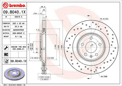 brembo XTRA BRAKE DISC AUDI Q5 8RCALF 2009/06〜2010/11 リア左右セット 09.B040.1X