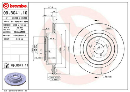 brembo BRAKE DISC スバル レガシィツーリングワゴン BP5 2005/12〜2009/05 リア左右セット 09.B041.11