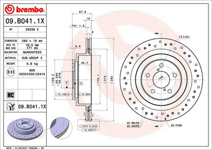 brembo XTRA BRAKE DISC スバル レガシィツーリングワゴン BHE 2002/02〜2003/05 リア左右セット 09.B041.1X
