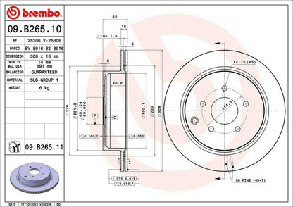 brembo BRAKE DISC ニッサン フーガ KY51 2009/11〜 リア左右セット 09.B265.11