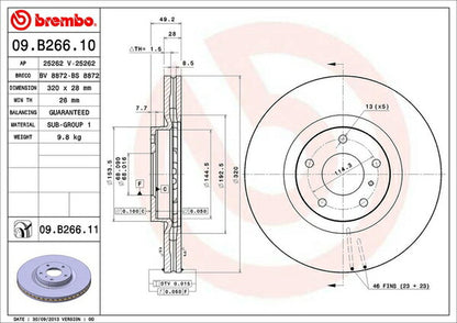 brembo BRAKE DISC ニッサン フーガ Y50/PY50/PNY50/GY50 2004/10〜2009/11 フロント左右セット 09.B266.11