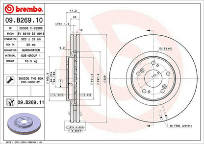 brembo BRAKE DISC ホンダ アコードツアラー CW2 2008/12〜2013/03 フロント左右セット 09.B269.10