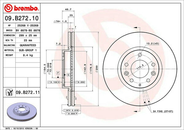 brembo BRAKE DISC マツダ アテンザスポーツ GH5FS 2008/01〜 フロント左右セット 09.B272.10
