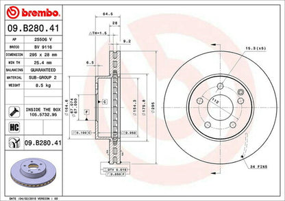 brembo BRAKE DISC MERCEDES BENZ Eクラス W212(セダン) 212047C 2009/05〜2013/05 フロント左右セット 09.B280.41