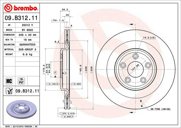 brembo BRAKE DISC JAGUAR XK J439A 2007/04〜2009/04 リア左右セット 09.B312.11