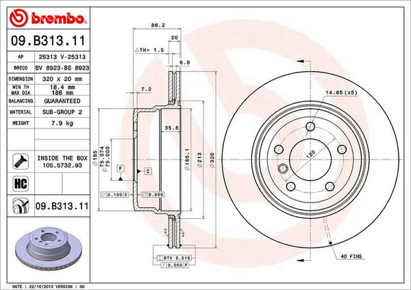 brembo BRAKE DISC BMW 5シリーズ E61(ツーリング) PV30 2007/06〜 リア左右セット 09.B313.11