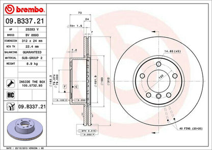 brembo BRAKE DISC BMW 3シリーズ F31(ツーリング) 3B20/8A20 2013/04〜 フロント左右セット 09.B337.21