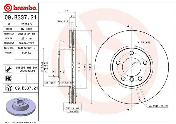 brembo BRAKE DISC BMW 3シリーズ F34(グランツーリズモ) 3X20 2013/06〜 フロント左右セット 09.B337.21