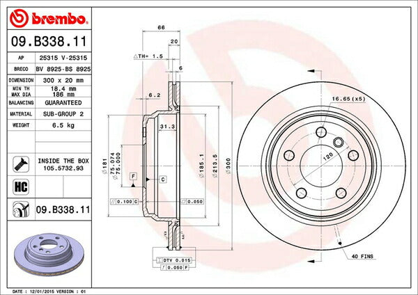 brembo BRAKE DISC BMW 3シリーズ F31(ツーリング) 3B20/8A20 2013/11〜 リア左右セット 09.B338.11
