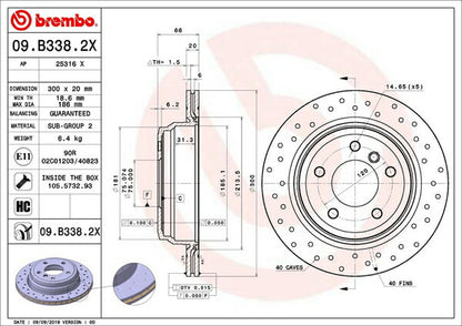 brembo XTRA BRAKE DISC BMW X1 E84 VM20 2010/04〜2015/10 リア左右セット 09.B338.2X