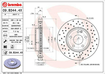 brembo XTRA BRAKE DISC MERCEDES BENZ Bクラス W246 246242 2012/04〜2017/06 フロント左右セット 09.B344.4X