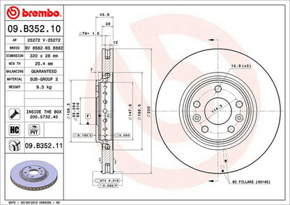 brembo BRAKE DISC RENAULT メガーヌIII(エステート) KZF4R 2013/05〜 フロント左右セット 09.B352.11