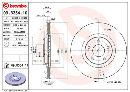 brembo BRAKE DISC RENAULT コレオス Y2TR 2009/05〜2013/10 フロント左右セット 09.B354.11