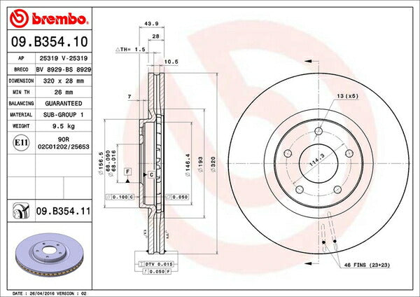 brembo BRAKE DISC ニッサン ジュークニスモRS NF15 2014/11〜 フロント左右セット 09.B354.11