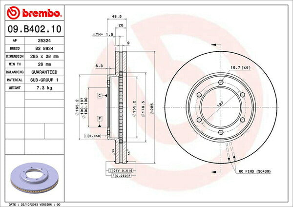 brembo BRAKE DISC トヨタ グランビア KCH16W 1995/08〜1997/08 フロント左右セット 09.B402.10