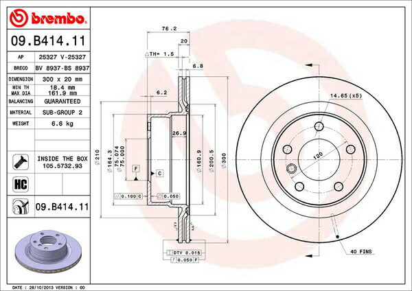 brembo BRAKE DISC BMW 1シリーズ E88 UL20 2008/03〜2010/04 リア左右セット 09.B414.11