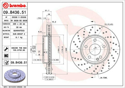 brembo BRAKE DISC MERCEDES BENZ Aクラス W176 176042 2013/01〜 フロント左右セット 09.B436.51