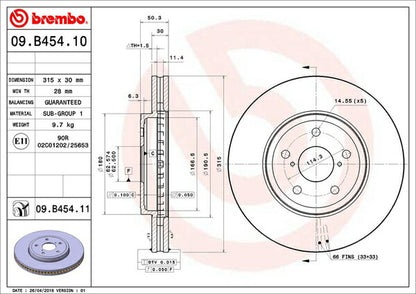brembo BRAKE DISC トヨタ セルシオ UCF30/UCF31 2000/08〜2006/08 フロント左右セット 09.B454.11