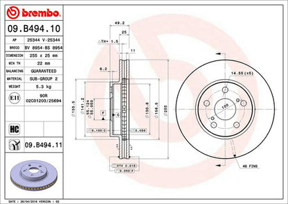 brembo BRAKE DISC レクサス CT200h ZWA10 2011/01〜 フロント左右セット 09.B494.10