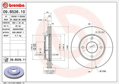 brembo BRAKE DISC ニッサン ティーダ JC11 2008/01〜 フロント左右セット 09.B526.11