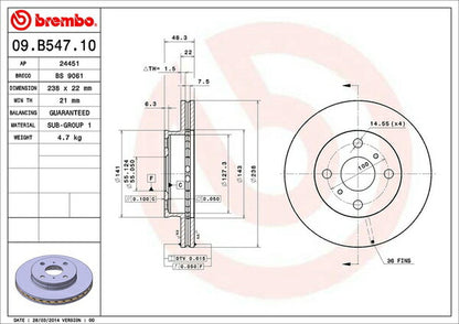 brembo BRAKE DISC トヨタ カローラ/スプリンターセダン AE100/CE100 1991/06〜1995/05 フロント左右セット 09.B547.10