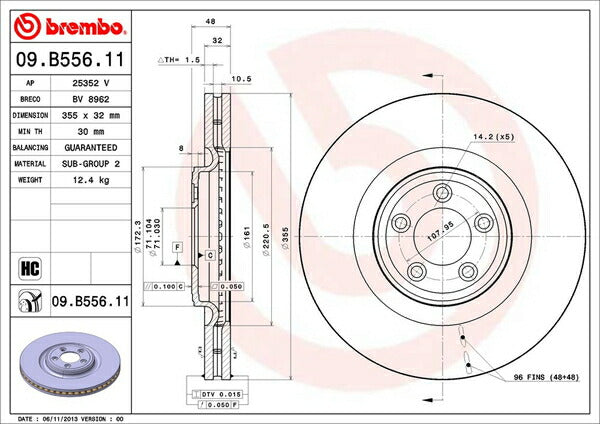 brembo BRAKE DISC JAGUAR XF J05LB 2009/04〜2012/12 フロント左右セット 09.B556.11