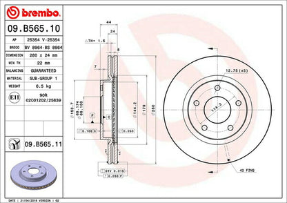 brembo BRAKE DISC ニッサン ジューク YF15 2010/06〜 フロント左右セット 09.B565.11