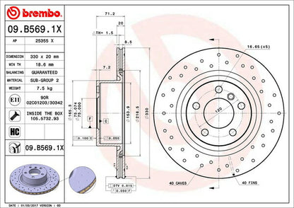 brembo XTRA BRAKE DISC BMW X4 F26 XW20/XW35 2014/08〜 リア左右セット 09.B569.1X