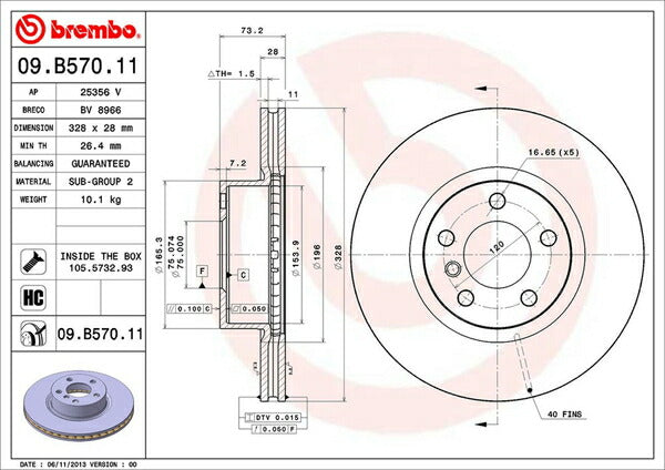 brembo BRAKE DISC BMW X3 F25 WX20/WX30/WX35/WY20 2011/03〜 フロント左右セット 09.B570.11
