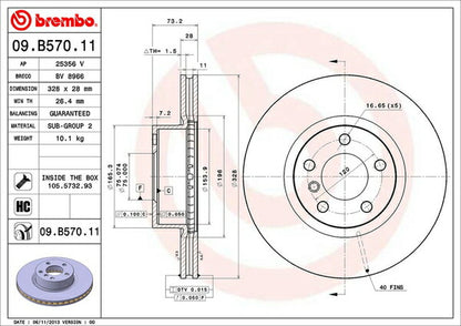 brembo BRAKE DISC BMW X3 F25 WX20/WX30/WX35/WY20 2011/03〜 フロント左右セット 09.B570.11
