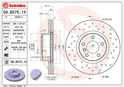 brembo XTRA BRAKE DISC BMW X3 F25 WX20/WX30/WX35/WY20 2011/03〜 フロント左右セット 09.B570.1X