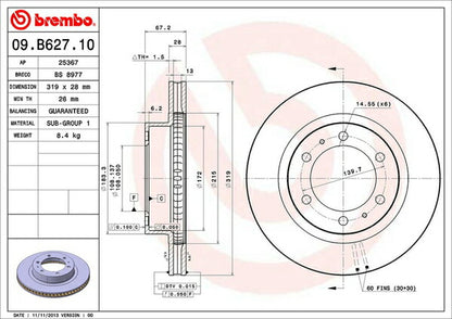 brembo BRAKE DISC トヨタ ハイラックスピックアップ GUN125 2017/09〜2019/08 フロント左右セット 09.B627.10