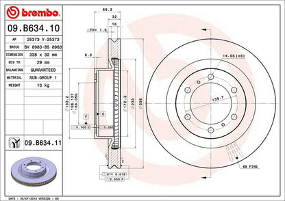 brembo BRAKE DISC トヨタ ランドクルーザープラド TRJ150W/GRJ150W/GRJ151W/GDJ150W/GDJ151W 2009/09〜 フロント左右セット 09.B634.11