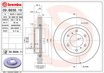brembo BRAKE DISC ミツビシ パジェロ V97W/V98W 2006/08〜 フロント左右セット 09.B636.11