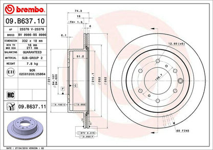 brembo BRAKE DISC ミツビシ パジェロ V97W/V98W 2006/08〜 リア左右セット 09.B637.11