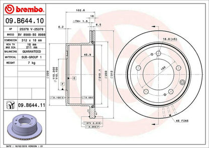 brembo BRAKE DISC トヨタ ランドクルーザー/ランドクルーザーシグナス HZJ76K 1999/08〜2004/08 リア左右セット 09.B644.11