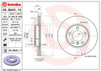 brembo BRAKE DISC MINI R60(クロスオーバー) XD20F/XD20A/ZB20 2011/01〜 フロント左右セット 09.B645.11