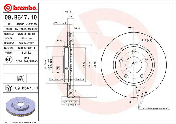 brembo BRAKE DISC ミツビシ ギャランフォルティス CY4A 2007/08〜2009/11 フロント左右セット 09.B647.11