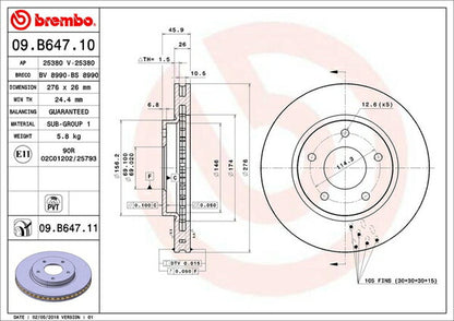brembo BRAKE DISC ミツビシ ギャランフォルティス CY4A 2007/08〜2009/11 フロント左右セット 09.B647.11