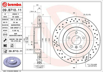 brembo BRAKE DISC MERCEDES BENZ Mクラス/GLE W166 166074 2012/06〜2015/10 リア左右セット 09.B710.11