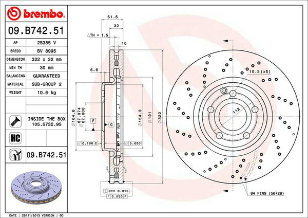 brembo BRAKE DISC MERCEDES BENZ CLSクラス W218(シューティングブレーク) 218961 2015/02〜 フロント左右セット 09.B742.51