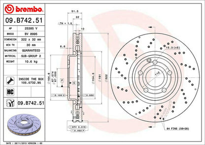 brembo BRAKE DISC MERCEDES BENZ CLSクラス W218(シューティングブレーク) 218959C 2012/10〜 フロント左右セット 09.B742.51