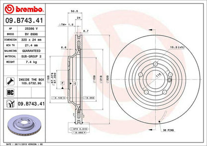 brembo BRAKE DISC MERCEDES BENZ SL R231 231457 2012/03〜 リア左右セット 09.B743.41