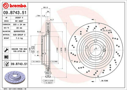 brembo BRAKE DISC MERCEDES BENZ SL R231 231466 2016/06〜 リア左右セット 09.B743.51