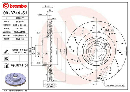 brembo BRAKE DISC MERCEDES BENZ SLK R172 172457 2011/05〜 フロント左右セット 09.B744.51