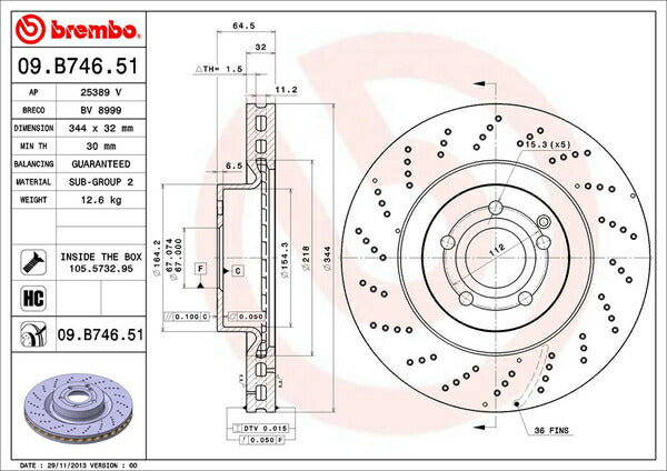 brembo BRAKE DISC MERCEDES BENZ Eクラス W212(セダン) 212059C 2011/11〜 フロント左右セット 09.B746.51
