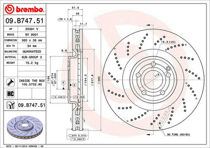brembo BRAKE DISC MERCEDES BENZ CLSクラス W218(クーペ) 218373 2011/02〜 フロント左右セット 09.B747.51